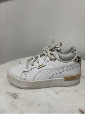 Puma Kids White Sneakers with Gold Accents